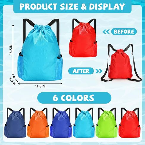Cosblank 6 Pcs Bulk Swimming Backpacks for Kids Drawstring Swim Bags for Swimmers Gymnastics Bag Swim Gymsack Cinch Pouch with 2 Water Bottle Holder for Child Boy Girl Outdoor Sport Gym Beach Travel in Saudi Arabia