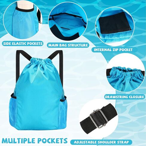 Cosblank 6 Pcs Bulk Swimming Backpacks for Kids Drawstring Swim Bags for Swimmers Gymnastics Bag Swim Gymsack Cinch Pouch with 2 Water Bottle Holder for Child Boy Girl Outdoor Sport Gym Beach Travel in Saudi Arabia