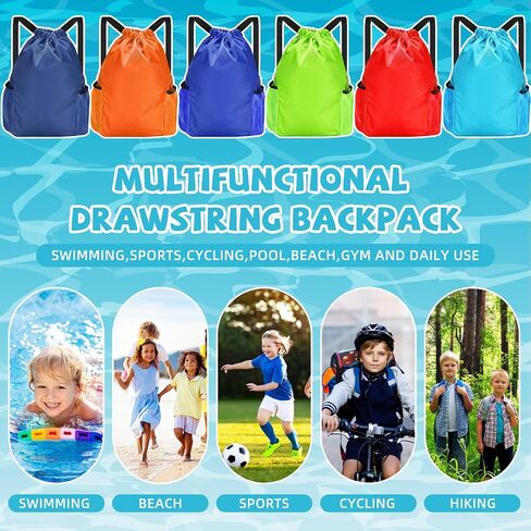 Cosblank 6 Pcs Bulk Swimming Backpacks for Kids Drawstring Swim Bags for Swimmers Gymnastics Bag Swim Gymsack Cinch Pouch with 2 Water Bottle Holder for Child Boy Girl Outdoor Sport Gym Beach Travel in Saudi Arabia