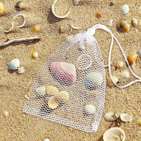 Yzyil 16 قطعة من حقيبة الرباط الشبكية من النايلون، 5.5 × 7.5 بوصة أكياس شبكية صغيرة برباط شبكي مع رباط منزلق لألعاب الشاطئ، وحقائب شبكية والسفر (أبيض) in Kuwait