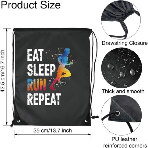 Pishovi Eat Sleep Run Man Repeat Drawstring Waterproof Backpack, Run Sports Bag for Men, Run Player Gifts, Run Gift for Run Lover Run Fan, Run Lover Gift Idea in Saudi Arabia