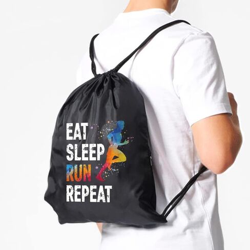 Pishovi Eat Sleep Run Man Repeat Drawstring Waterproof Backpack, Run Sports Bag for Men, Run Player Gifts, Run Gift for Run Lover Run Fan, Run Lover Gift Idea in Saudi Arabia