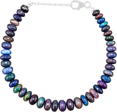 QNAVIC Natural Fire Black Opal Beads Stones Choker Bangle Bracelet for Women, Healing Chakra Crystals, Birthstone Jewelry, Rhodium Plating 925 Sterling Silver 8 inch, Mother's Day Gift for her in Saudi Arabia