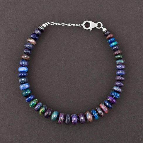 QNAVIC Natural Fire Black Opal Beads Stones Choker Bangle Bracelet for Women, Healing Chakra Crystals, Birthstone Jewelry, Rhodium Plating 925 Sterling Silver 8 inch, Mother's Day Gift for her in Saudi Arabia