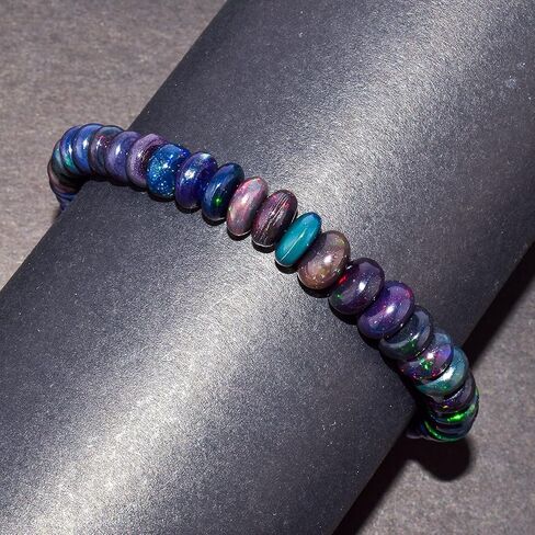 QNAVIC Natural Fire Black Opal Beads Stones Choker Bangle Bracelet for Women, Healing Chakra Crystals, Birthstone Jewelry, Rhodium Plating 925 Sterling Silver 8 inch, Mother's Day Gift for her in Saudi Arabia