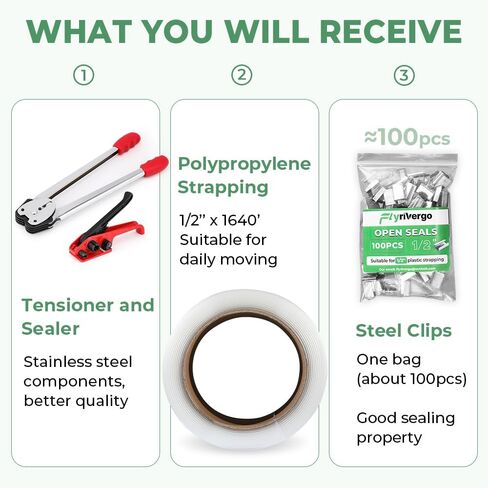 مجموعة ربط الربط Flyrivergo، أداة ربط البليت PP (البولي بروبيلين) بطول 1640 بوصة، أداة سدادة الموتر مع 100 ختم مفتوح، مجموعة ربط الصندوق in Kuwait