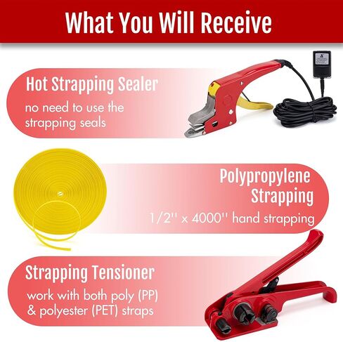 مجموعة شدادات الربط من البوليستر ومجموعة سدادات الربط الكهربائية الساخنة الخالية من الإبزيم مع مجموعة ربط بلاستيكية PP مقاس 1/2 بوصة × 4000 بوصة in Kuwait