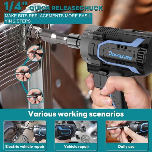 Powilling Impact Driver Kit - 20V Electric 1/4 Inch Hex Impact Drill/Driver Set，2 Variable Speed, with 6.0Ah Battery and Charger, 14Pcs Socket and Tool Case Includ in Saudi Arabia