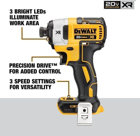 DEWALT 20V Tools MAX XR Impact Driver، أدوات Dewalt، بدون فرش، 3 سرعات، 1/4 بوصة، تتضمن نظارات أمان وحقيبة تخزين (DCF887B) in Kuwait