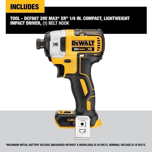 DEWALT 20V Tools MAX XR Impact Driver، أدوات Dewalt، بدون فرش، 3 سرعات، 1/4 بوصة، تتضمن نظارات أمان وحقيبة تخزين (DCF887B) in Kuwait