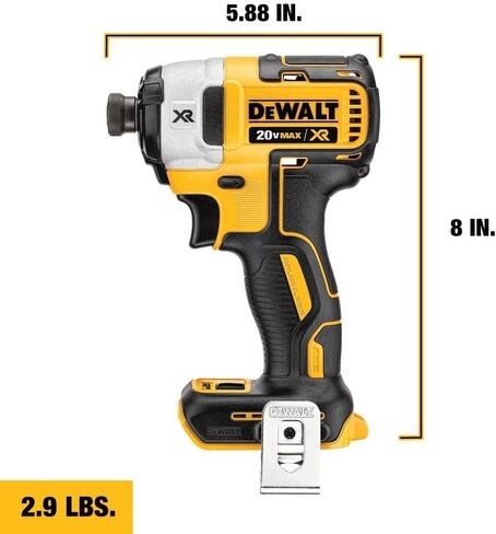 DEWALT 20V Tools MAX XR Impact Driver، أدوات Dewalt، بدون فرش، 3 سرعات، 1/4 بوصة، تتضمن نظارات أمان وحقيبة تخزين (DCF887B) in Kuwait