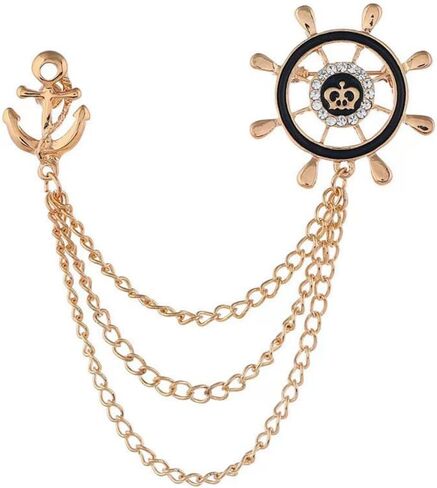 Steering Wheel Royal Crown Rudder Anchor Tassel Chain Lapel Pin Brooch Sweater clip Chain Fringe suit pin brooch for men for women，Dainty Christmas Wedding Birthday Holiday Jewelry Unisex Gifts in Saudi Arabia