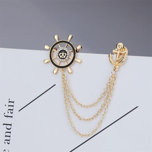 Steering Wheel Royal Crown Rudder Anchor Tassel Chain Lapel Pin Brooch Sweater clip Chain Fringe suit pin brooch for men for women，Dainty Christmas Wedding Birthday Holiday Jewelry Unisex Gifts in Saudi Arabia
