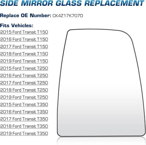Youxmoto Passenger Right Side Mirror Glass, Fits For Ford Transit T150 T250 T350 2015 2016 2017 2018 2019 2021 2022 Heated Convex Mirror, With Backing Plate, Fits For CK4Z17K707D in Saudi Arabia