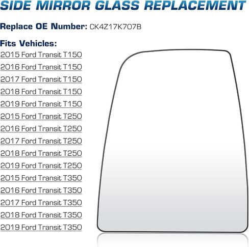 Youxmoto Passenger Right Side Mirror Glass, Fits For Ford Transit T150 T250 T350 2015 2016 2017 2018 2019 2021 2022 Heated Convex Mirror, With Backing Plate, Fits For CK4Z17K707D in Saudi Arabia