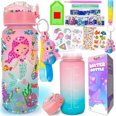 RIANEAN Decorate Your Own Water Bottle Kits for Girls Age 4-10, Unicorn Gem Stickers DIY Toys with Light Glow in The Dark, Arts and Crafts for Kids Ages 8-12, Birthday Gifts for Girls Age 5 6 7 8 in Saudi Arabia