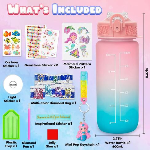 RIANEAN Decorate Your Own Water Bottle Kits for Girls Age 4-10, Unicorn Gem Stickers DIY Toys with Light Glow in The Dark, Arts and Crafts for Kids Ages 8-12, Birthday Gifts for Girls Age 5 6 7 8 in Saudi Arabia