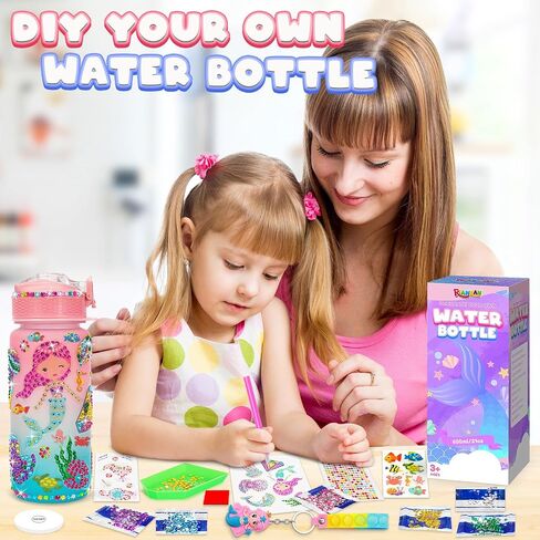 RIANEAN Decorate Your Own Water Bottle Kits for Girls Age 4-10, Unicorn Gem Stickers DIY Toys with Light Glow in The Dark, Arts and Crafts for Kids Ages 8-12, Birthday Gifts for Girls Age 5 6 7 8 in Saudi Arabia