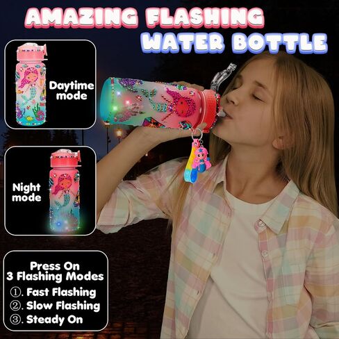 RIANEAN Decorate Your Own Water Bottle Kits for Girls Age 4-10, Unicorn Gem Stickers DIY Toys with Light Glow in The Dark, Arts and Crafts for Kids Ages 8-12, Birthday Gifts for Girls Age 5 6 7 8 in Saudi Arabia