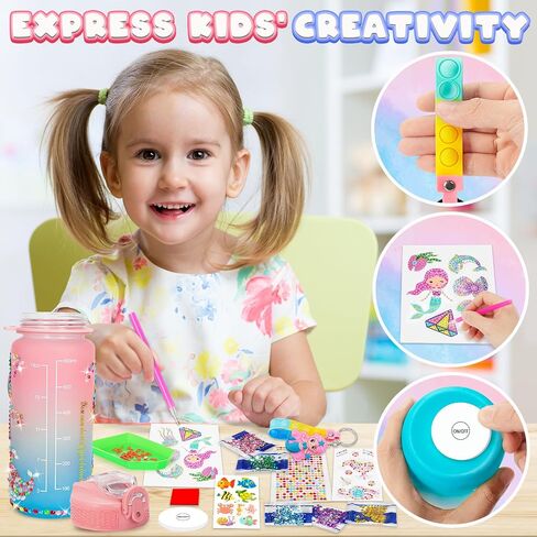 RIANEAN Decorate Your Own Water Bottle Kits for Girls Age 4-10, Unicorn Gem Stickers DIY Toys with Light Glow in The Dark, Arts and Crafts for Kids Ages 8-12, Birthday Gifts for Girls Age 5 6 7 8 in Saudi Arabia