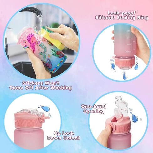 RIANEAN Decorate Your Own Water Bottle Kits for Girls Age 4-10, Unicorn Gem Stickers DIY Toys with Light Glow in The Dark, Arts and Crafts for Kids Ages 8-12, Birthday Gifts for Girls Age 5 6 7 8 in Saudi Arabia