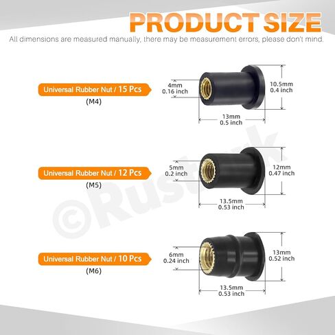 Rustark 37Pcs M4 M5 M6 Rubber Well Nuts Assortment Kit Black Neoprene Well Nuts Expansion Brass Nuts Windshield Fairing Nuts Windscreen Rubber Nut for Fairing Kayak Motorcycle Boat in Saudi Arabia