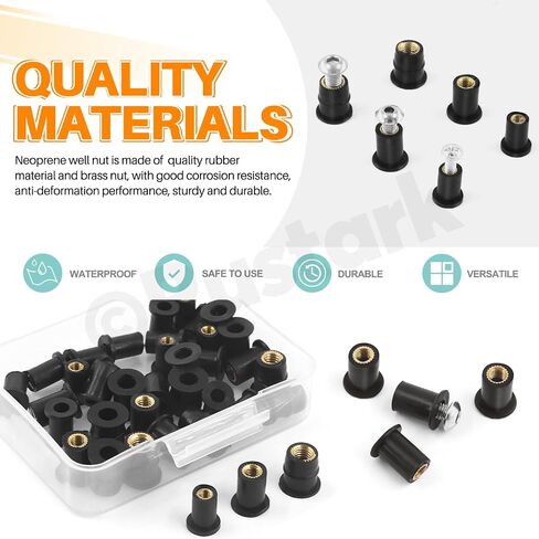 Rustark 37Pcs M4 M5 M6 Rubber Well Nuts Assortment Kit Black Neoprene Well Nuts Expansion Brass Nuts Windshield Fairing Nuts Windscreen Rubber Nut for Fairing Kayak Motorcycle Boat in Saudi Arabia