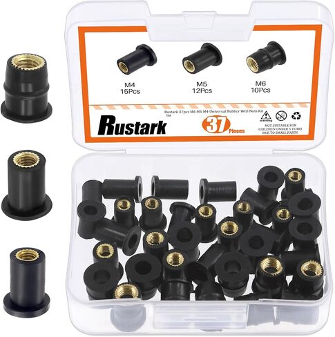 Rustark 37Pcs M4 M5 M6 Rubber Well Nuts Assortment Kit Black Neoprene Well Nuts Expansion Brass Nuts Windshield Fairing Nuts Windscreen Rubber Nut for Fairing Kayak Motorcycle Boat in Saudi Arabia