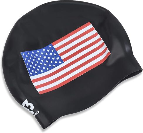 A3 Performance American Flag Swim Cap - Non-Wrinkle Silicone USA Flag Cap - American Flag - Represent The USA - Comfortable Swimming Caps for Men, Women, Adults in Saudi Arabia