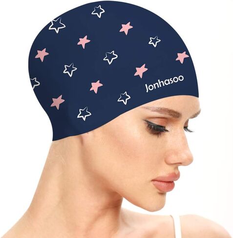 Jonhasoo Silicone Swim Cap for Women Swimming Caps with Cute Heart Printed in Saudi Arabia