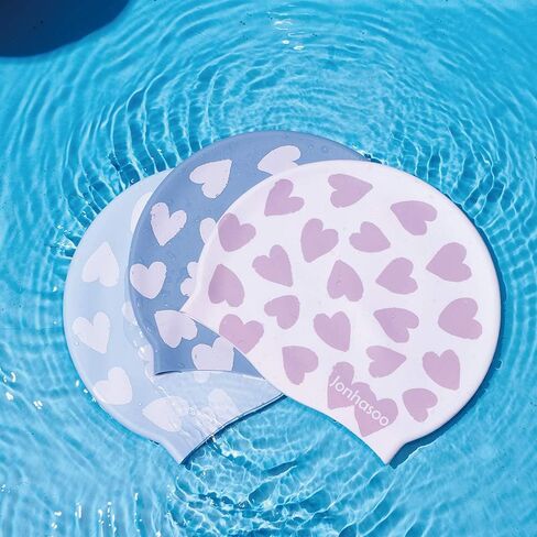 Jonhasoo Silicone Swim Cap for Women Swimming Caps with Cute Heart Printed in Saudi Arabia