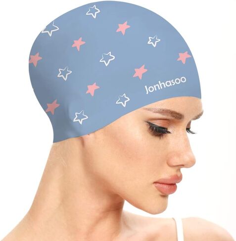 Jonhasoo Silicone Swim Cap for Women Swimming Caps with Cute Heart Printed in Saudi Arabia