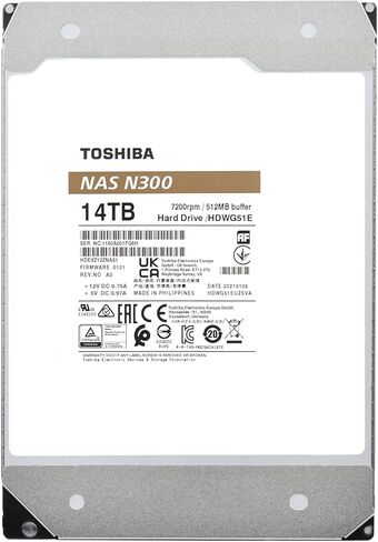 محرك الأقراص الصلبة الداخلي Toshiba N300 سعة 14 تيرابايت NAS مقاس 3.5 بوصة - CMR SATA 6 جيجابايت/ثانية 7200 دورة في الدقيقة وذاكرة تخزين مؤقت سعة 512 ميجابايت - HDWG51EXZSTA in Kuwait