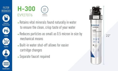 خرطوشة فلتر Pentair Everpure H-300 سريعة التغيير، EV927072، للاستخدام في أنظمة مياه الشرب Everpure H-300، سعة 300 جالون، 0.5 ميكرون in Kuwait