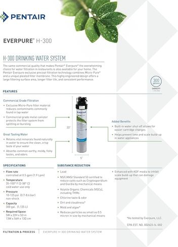 خرطوشة فلتر Pentair Everpure H-300 سريعة التغيير، EV927072، للاستخدام في أنظمة مياه الشرب Everpure H-300، سعة 300 جالون، 0.5 ميكرون in Kuwait