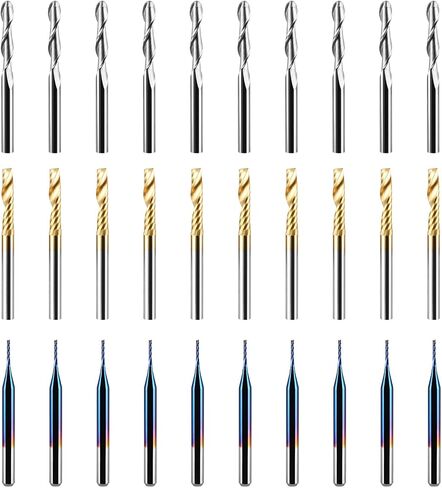 Genmitsu 30pcs End Mills CNC Router Bits، 1/8 '' Shank، Spiral Upcut O Flute Titanium Coat End Mill، 2-Flute Ball Nose End Mill & Nano Blue Coat على شكل ذرة، CNC Bits، MC30A in Saudi Arabia