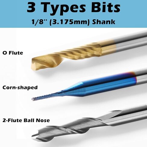 Genmitsu 30pcs End Mills CNC Router Bits، 1/8 '' Shank، Spiral Upcut O Flute Titanium Coat End Mill، 2-Flute Ball Nose End Mill & Nano Blue Coat على شكل ذرة، CNC Bits، MC30A in Saudi Arabia