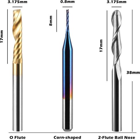 Genmitsu 30pcs End Mills CNC Router Bits، 1/8 '' Shank، Spiral Upcut O Flute Titanium Coat End Mill، 2-Flute Ball Nose End Mill & Nano Blue Coat على شكل ذرة، CNC Bits، MC30A in Saudi Arabia