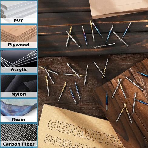 Genmitsu 30pcs End Mills CNC Router Bits، 1/8 '' Shank، Spiral Upcut O Flute Titanium Coat End Mill، 2-Flute Ball Nose End Mill & Nano Blue Coat على شكل ذرة، CNC Bits، MC30A in Saudi Arabia