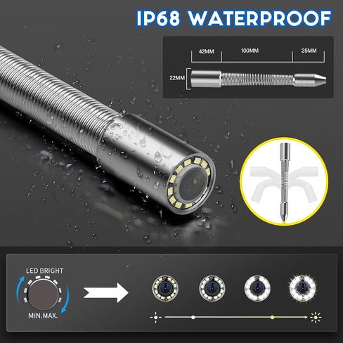 Sewer Camera 100ft/30m,0.9in/22mm Pipe Inspection Camera with 12pcs LEDs Light, 4.3" Screen 1000TVL Plumbing Snake Camera with 4500mAh Battery DVR Recorder, Included 16GB Card in Saudi Arabia