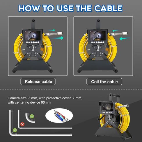 Sewer Camera 100ft/30m,0.9in/22mm Pipe Inspection Camera with 12pcs LEDs Light, 4.3" Screen 1000TVL Plumbing Snake Camera with 4500mAh Battery DVR Recorder, Included 16GB Card in Saudi Arabia