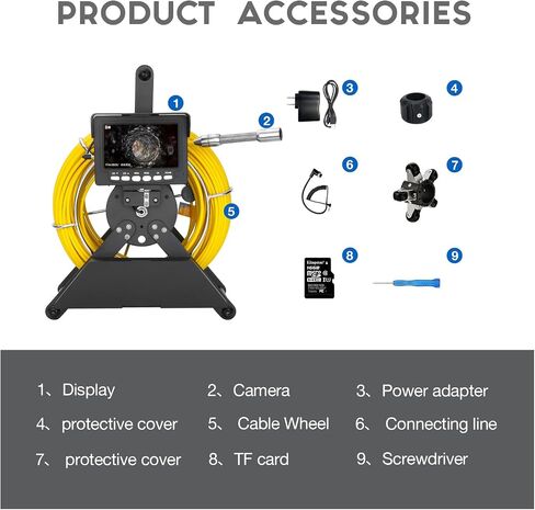Sewer Camera 100ft/30m,0.9in/22mm Pipe Inspection Camera with 12pcs LEDs Light, 4.3" Screen 1000TVL Plumbing Snake Camera with 4500mAh Battery DVR Recorder, Included 16GB Card in Saudi Arabia