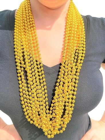 Zugar Land 33" Round Metallic Gold Beads Mardi Gras Necklaces (Pack, 24) in Saudi Arabia