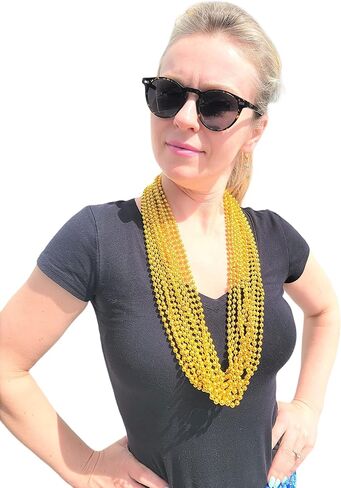 Zugar Land 33" Round Metallic Gold Beads Mardi Gras Necklaces (Pack, 24) in Saudi Arabia