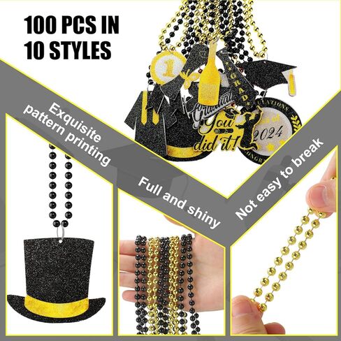 Trnayi 100 قطعة من قلادات خرز التخرج 2024 هدايا التخرج بالجملة قلادة قلادة من الذهب الأسود لإكسسوارات حفلات التخرج in Kuwait