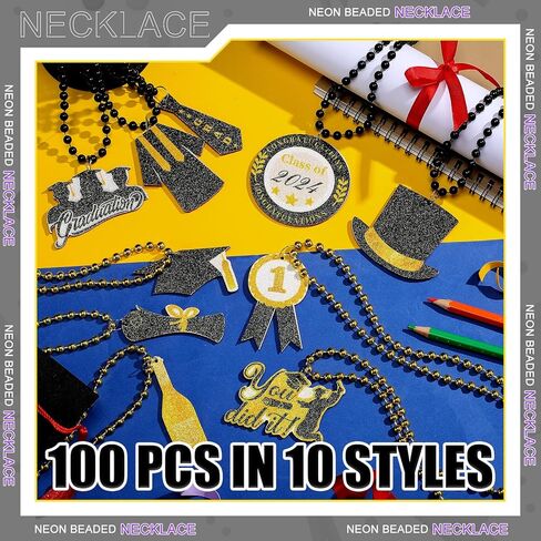 Trnayi 100 قطعة من قلادات خرز التخرج 2024 هدايا التخرج بالجملة قلادة قلادة من الذهب الأسود لإكسسوارات حفلات التخرج in Kuwait