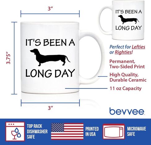 It's Been A Long Day Coffee Mug - Funny Dachshund Themed Decor and Gifts - Large 15oz White Ceramic Mug in Kuwait