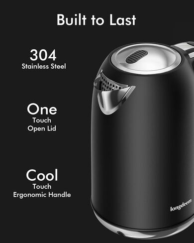 LONGDEEM Electric Kettle Quiet Stainless Steel Interior, Wide-Open Lid 1.7L 1500W Electric Tea Kettle, Easy to Clean, BPA Free Kettle & Hot Water Kettle, Auto Shut-Off & Boil-Dry Protection, White in Saudi Arabia