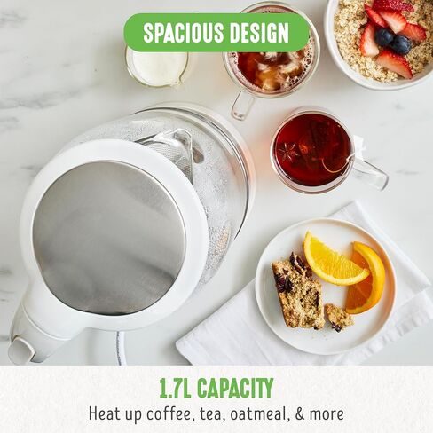 GreenLife 1.7 Liter Glass Electric Kettle, Easy One Touch Use, Quick Heating, Filtered Spout, LED Base, Auto Shut-Off, Cordless Serving, Coffee and Tea, Pink in Kuwait