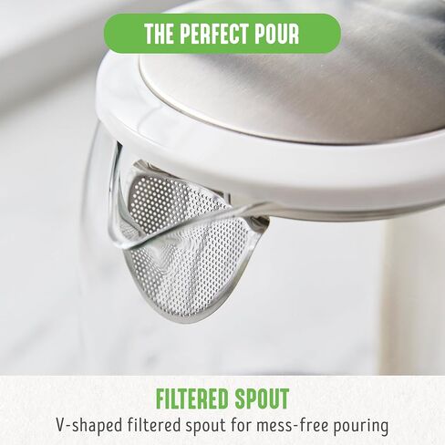 GreenLife 1.7 Liter Glass Electric Kettle, Easy One Touch Use, Quick Heating, Filtered Spout, LED Base, Auto Shut-Off, Cordless Serving, Coffee and Tea, Pink in Kuwait